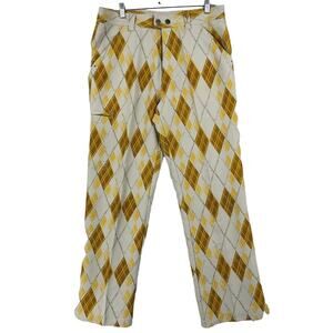 Vintage Oakley Argyle Rayon Tech Pants Men's 34 x 32 Yellow Plaid Straight Leg